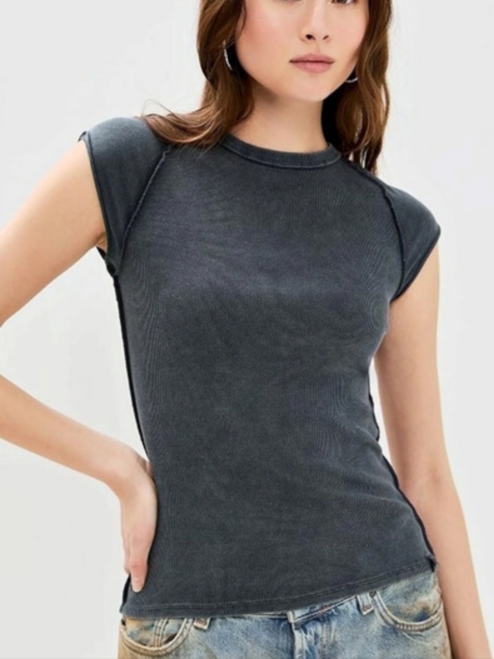 We The Free Ever Had Tee Charcoal Ribbed Muscle Tee Size XL Like New